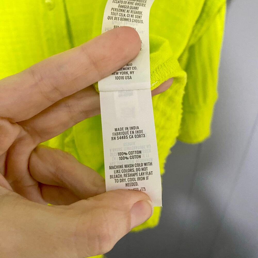 Aerie Neon Green Pool to Party Gauze Button-down Cover-up Boho Beach Shirt XS - Picture 6 of 9